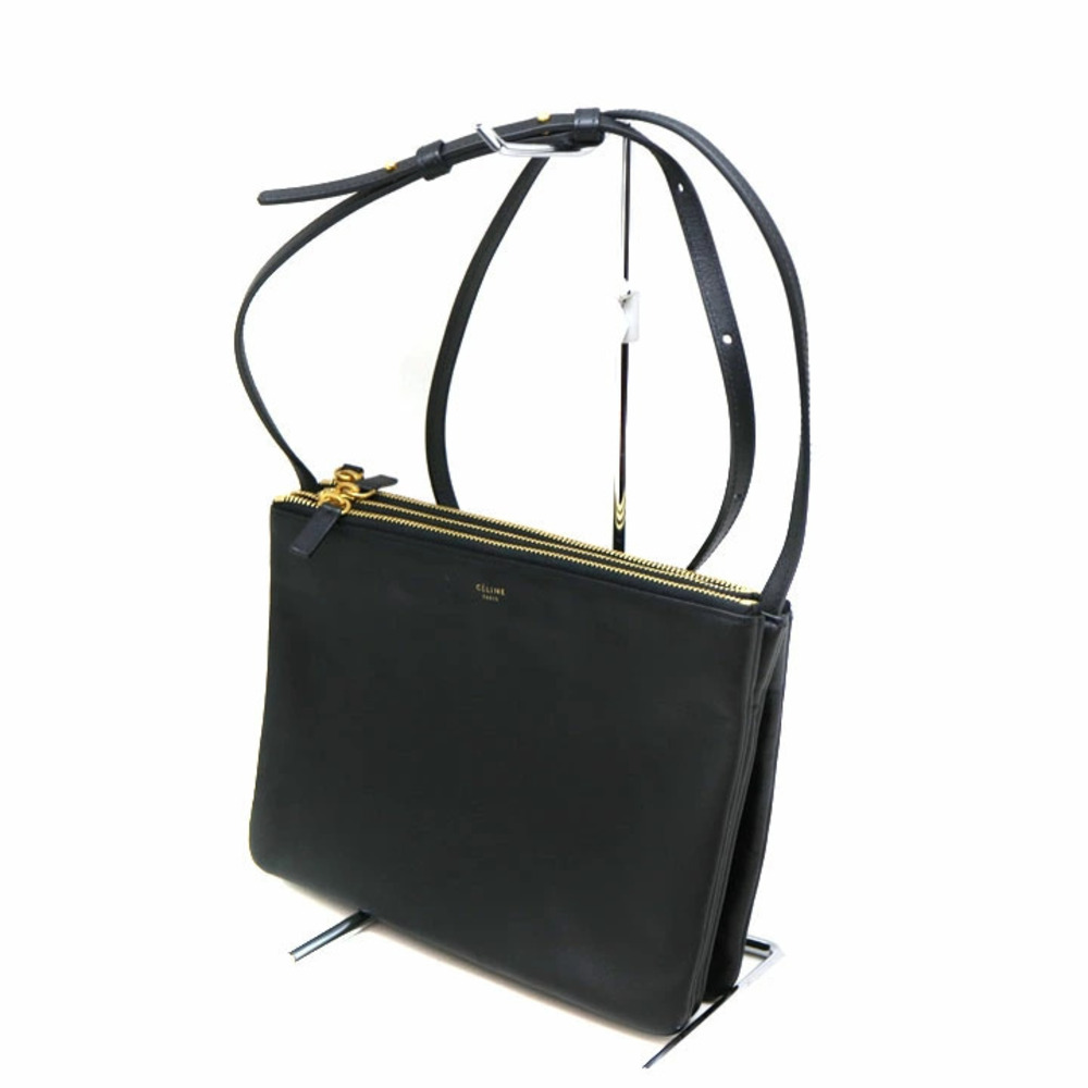 CELINE Trio Shoulder Bag Leather Black